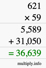 How to calculate 621 times 59 using long multiplication