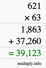 How to calculate 621 times 63 using long multiplication