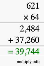 How to calculate 621 times 64 using long multiplication
