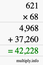 How to calculate 621 times 68 using long multiplication