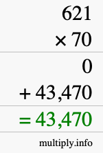 How to calculate 621 times 70 using long multiplication