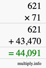 How to calculate 621 times 71 using long multiplication