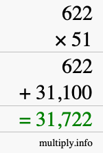 How to calculate 622 times 51 using long multiplication