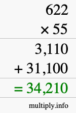 How to calculate 622 times 55 using long multiplication How to calculate 622 times 55 using long multiplication