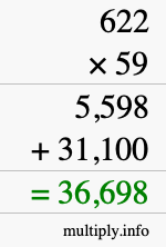 How to calculate 622 times 59 using long multiplication