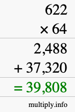 How to calculate 622 times 64 using long multiplication