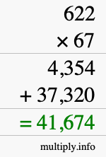 How to calculate 622 times 67 using long multiplication