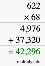 How to calculate 622 times 68 using long multiplication