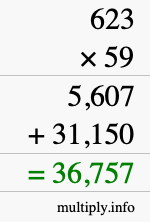 How to calculate 623 times 59 using long multiplication