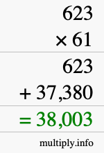How to calculate 623 times 61 using long multiplication