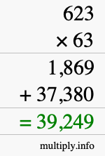 How to calculate 623 times 63 using long multiplication