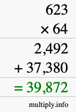 How to calculate 623 times 64 using long multiplication