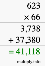 How to calculate 623 times 66 using long multiplication