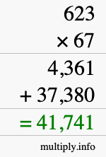 How to calculate 623 times 67 using long multiplication