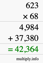 How to calculate 623 times 68 using long multiplication