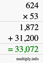 How to calculate 624 times 53 using long multiplication