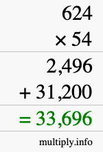 How to calculate 624 times 54 using long multiplication