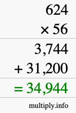 How to calculate 624 times 56 using long multiplication
