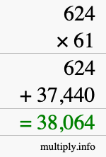 How to calculate 624 times 61 using long multiplication