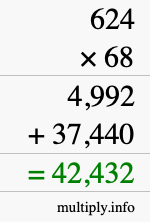 How to calculate 624 times 68 using long multiplication