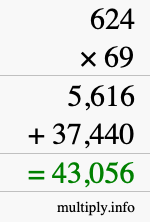 How to calculate 624 times 69 using long multiplication