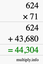 How to calculate 624 times 71 using long multiplication