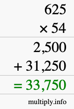 How to calculate 625 times 54 using long multiplication