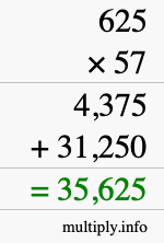 How to calculate 625 times 57 using long multiplication