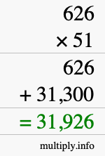 How to calculate 626 times 51 using long multiplication