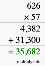 How to calculate 626 times 57 using long multiplication