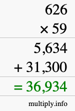 How to calculate 626 times 59 using long multiplication