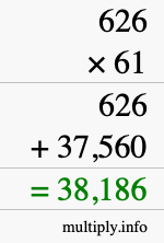 How to calculate 626 times 61 using long multiplication