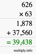 How to calculate 626 times 63 using long multiplication