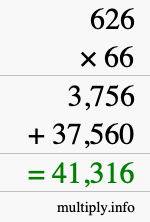How to calculate 626 times 66 using long multiplication