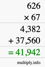 How to calculate 626 times 67 using long multiplication