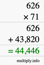 How to calculate 626 times 71 using long multiplication