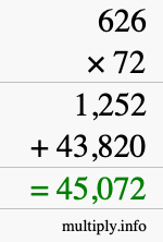 How to calculate 626 times 72 using long multiplication