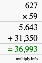 How to calculate 627 times 59 using long multiplication