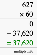 How to calculate 627 times 60 using long multiplication