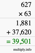 How to calculate 627 times 63 using long multiplication