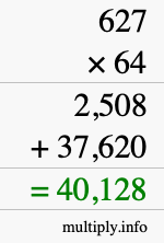 How to calculate 627 times 64 using long multiplication