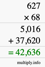 How to calculate 627 times 68 using long multiplication
