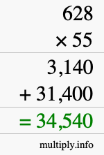 How to calculate 628 times 55 using long multiplication How to calculate 628 times 55 using long multiplication