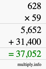 How to calculate 628 times 59 using long multiplication
