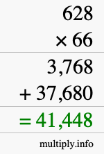 How to calculate 628 times 66 using long multiplication