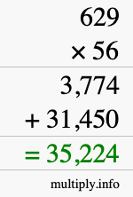 How to calculate 629 times 56 using long multiplication