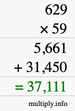 How to calculate 629 times 59 using long multiplication
