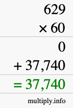 How to calculate 629 times 60 using long multiplication