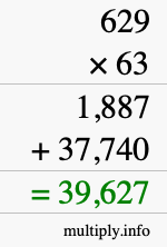 How to calculate 629 times 63 using long multiplication