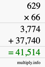 How to calculate 629 times 66 using long multiplication